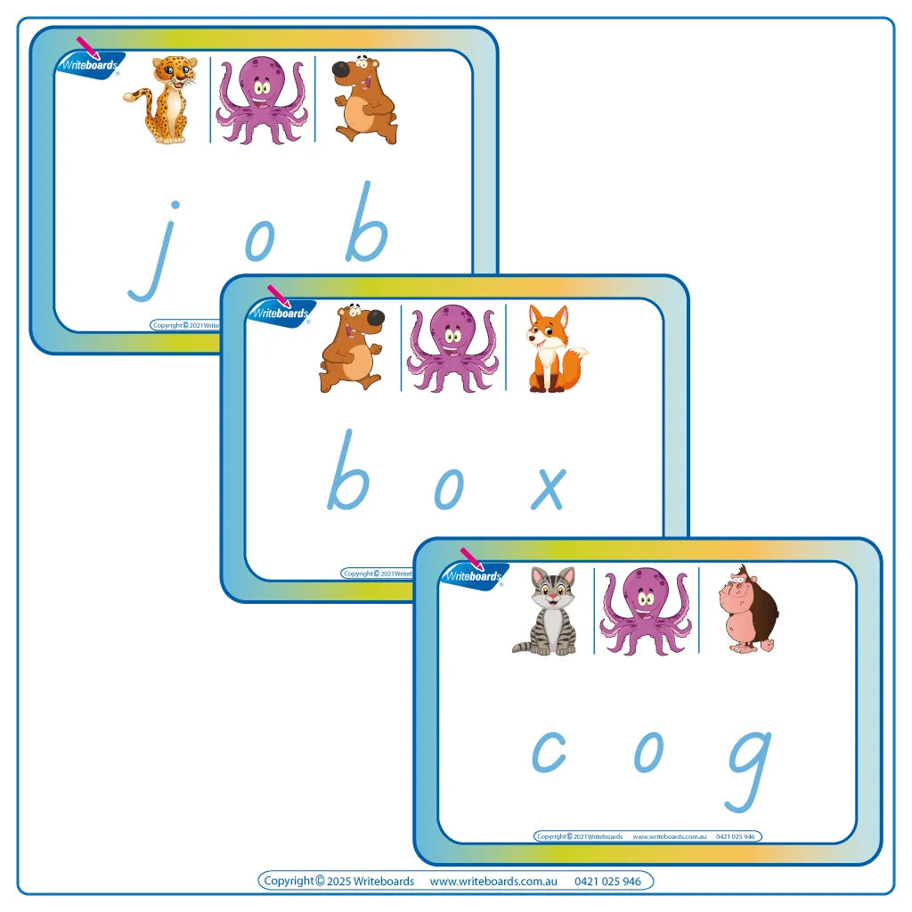CVC Flashcards Middle Letter "o" for TAS Modern Cursive Childcare and Kindy