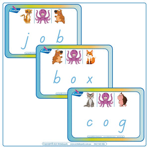 Interactive CVC Flashcards to help your students read designed in TAS Modern Cursive Font