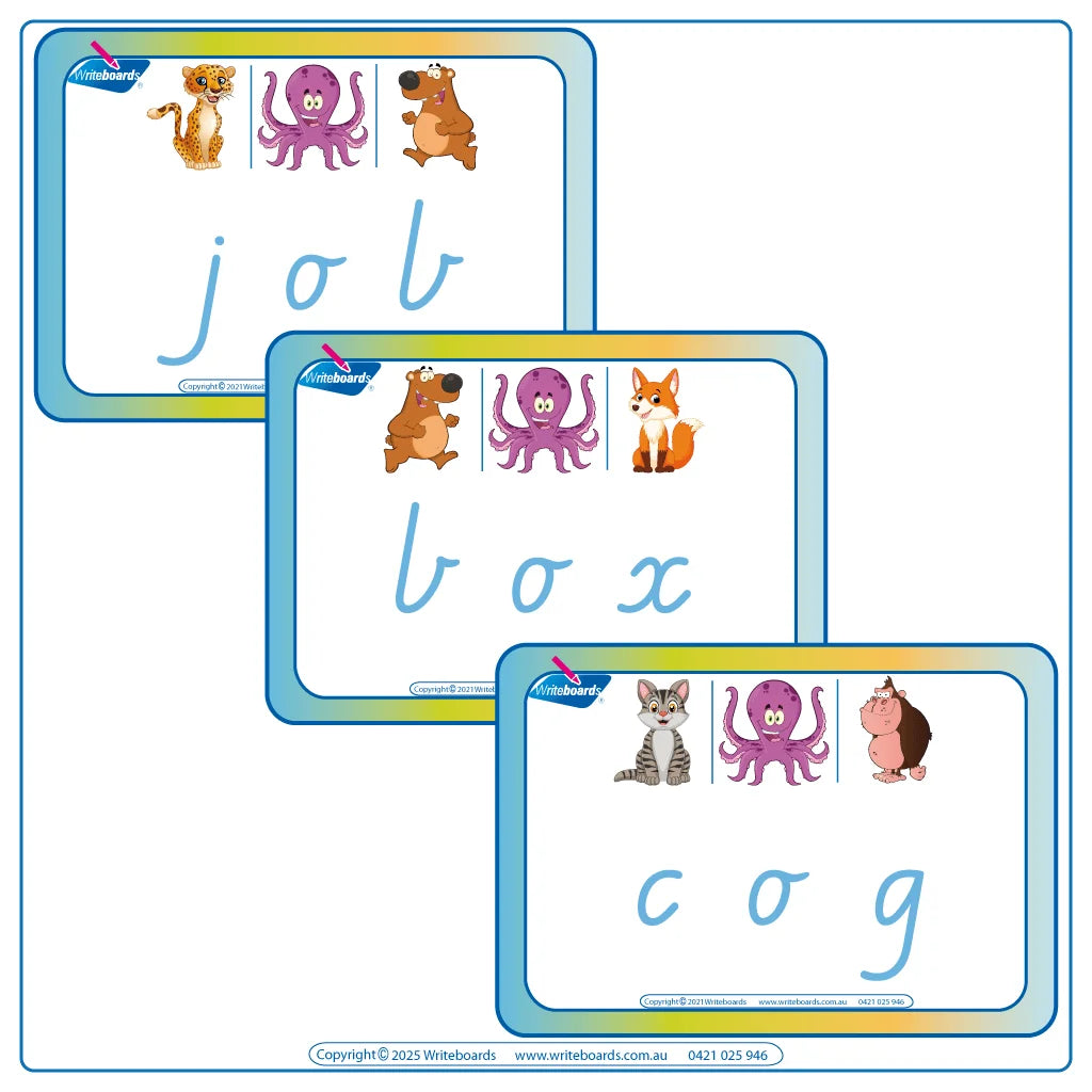 Interactive CVC Flashcards to help your students read designed in VIC Modern Cursive Font