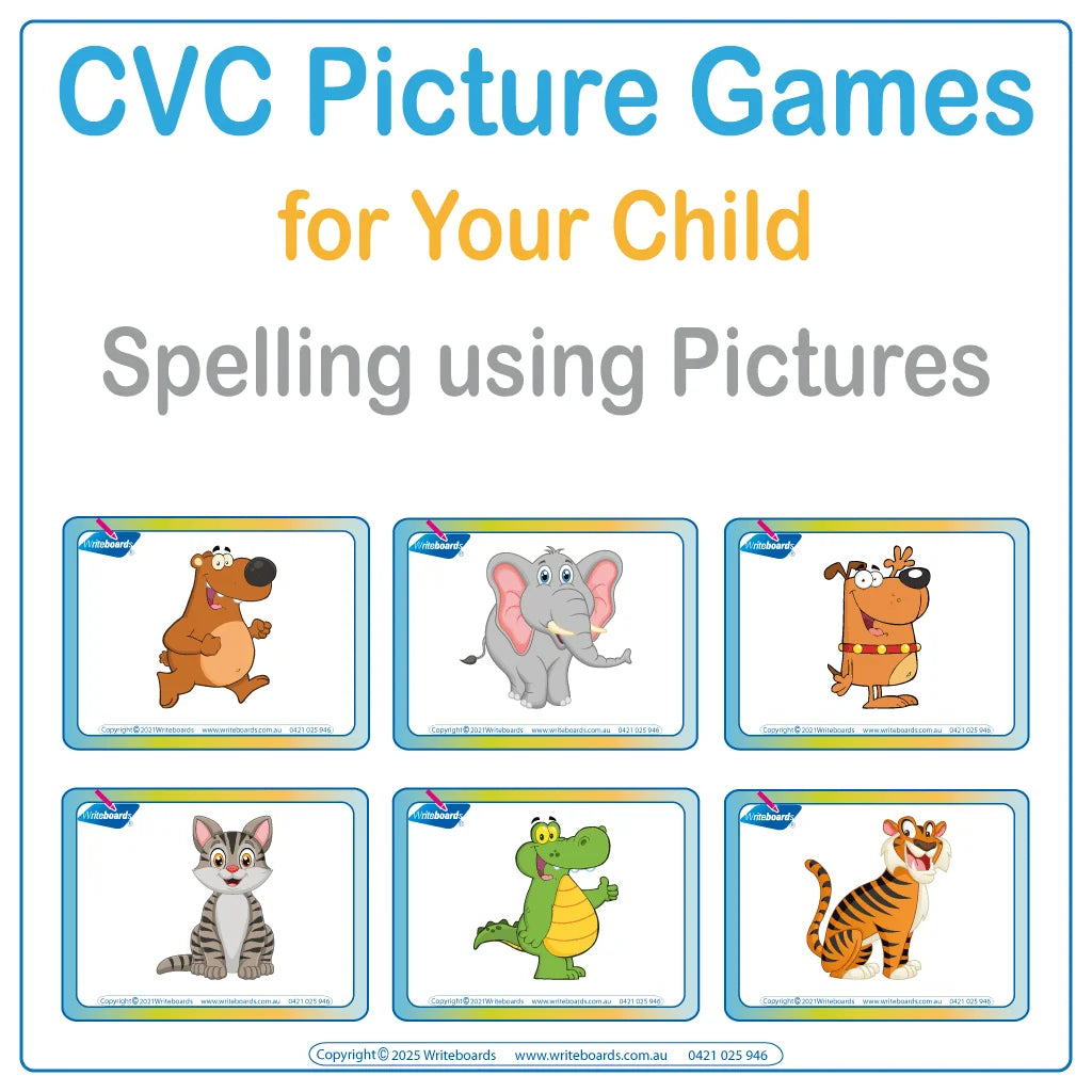 Teach your child how to spell with CVC Word Games using Animal Phonic Pictures