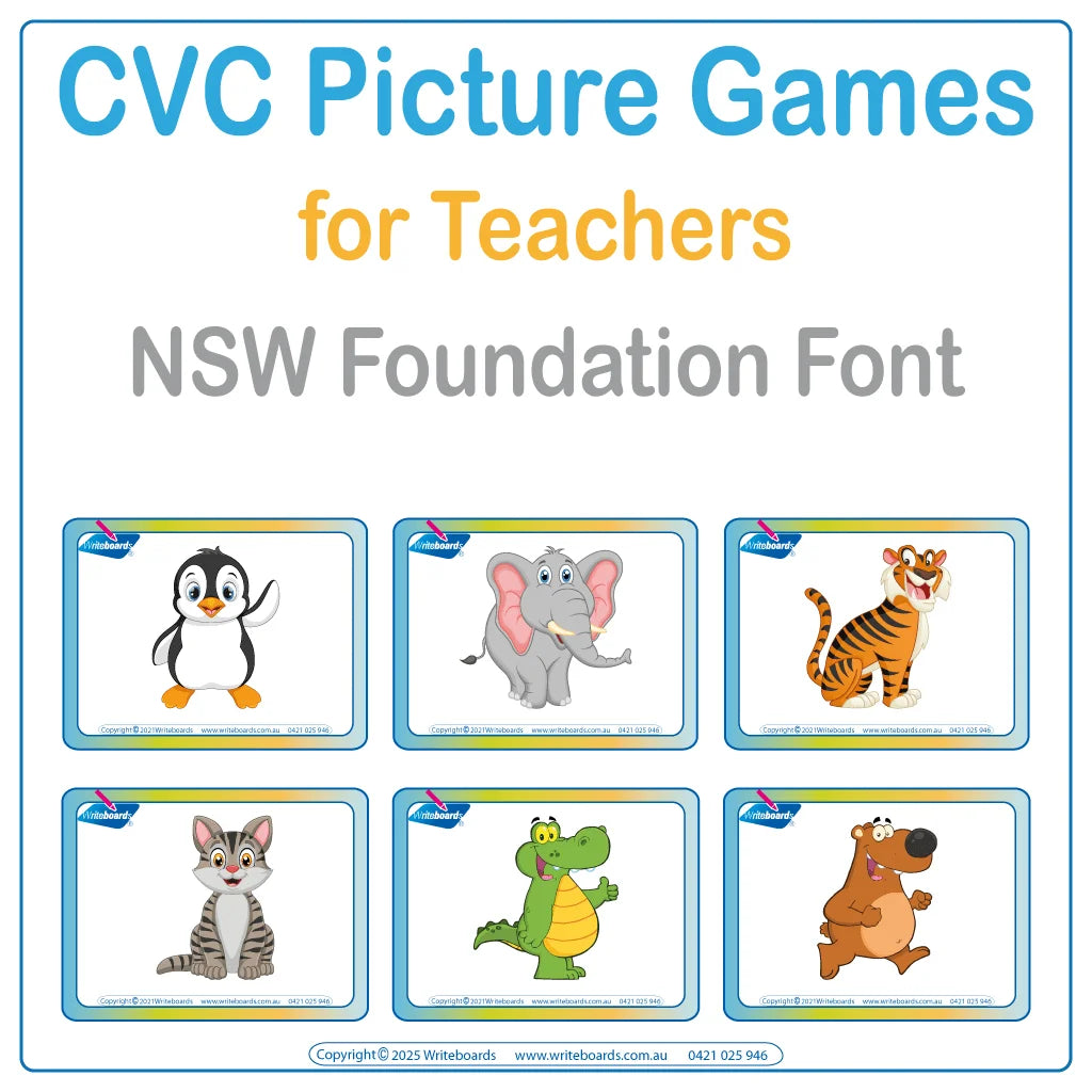 Make learning CVC words fun with our NSW Foundation Font Animal Phonic CVC Picture Word Games