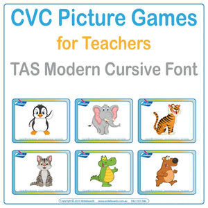 Make learning CVC words fun with our TAS Modern Cursive Animal Phonic CVC Picture Word Games