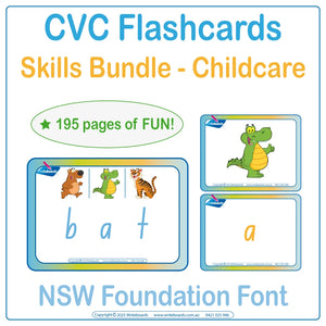CVC Skills Bundle for Childcare using NSW Foundation Font - 195 pages of fun