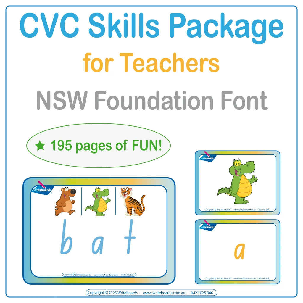 NSW Foundation Font CVC Skills Package for Teachers – 195 pages to teach reading and CVC spelling