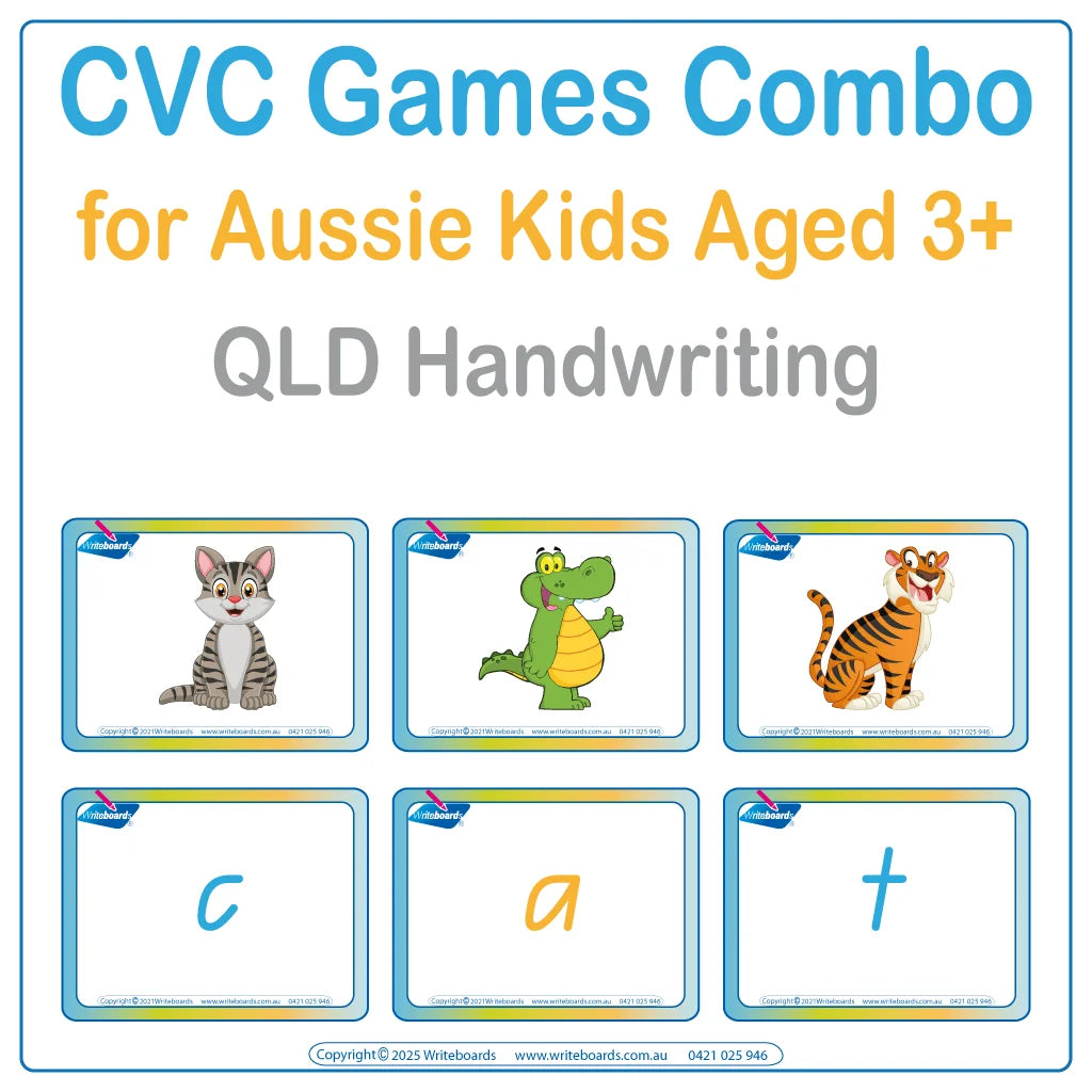 CVC Words Games Pack Two with 67 pages of letter-based activities for QLD School Handwriting