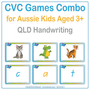 CVC Words Games Pack Two with 67 pages of letter-based activities for QLD School Handwriting