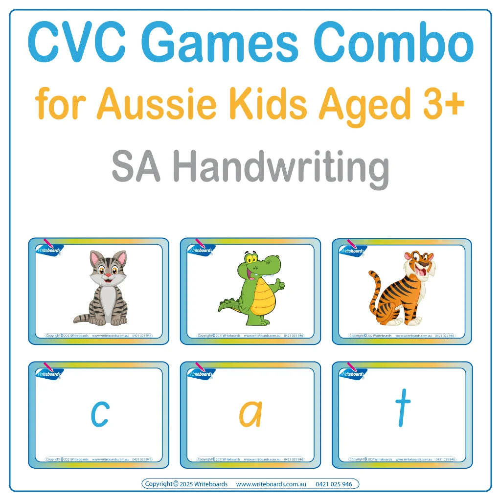 CVC Words Games Pack Two with 67 pages of letter-based activities for SA School Handwriting