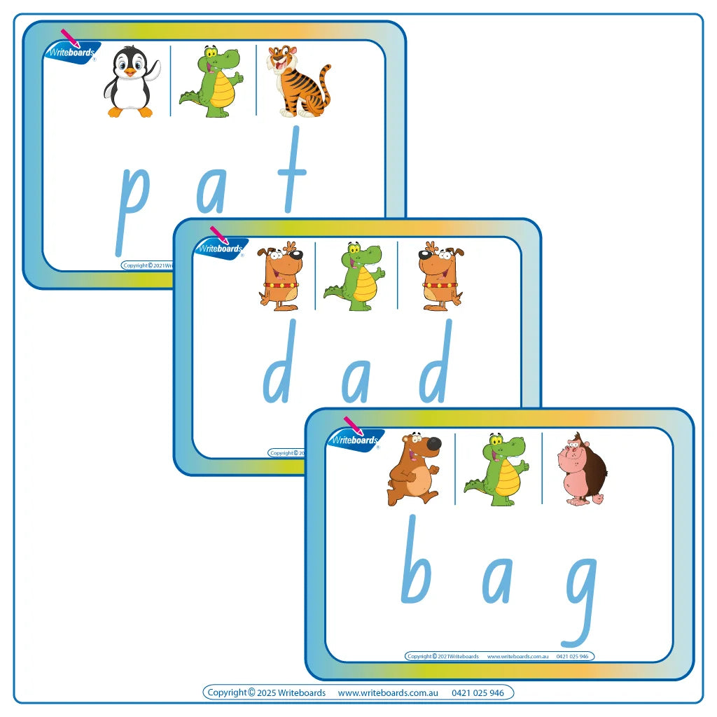 Teach your child how to spell with 61 Printable CVC Flashcards using NSW & ACT Handwriting