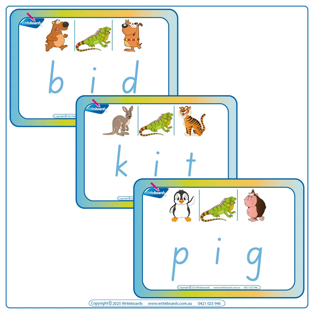 Teach your child how to spell with 52 Printable CVC Flashcards using SA Handwriting