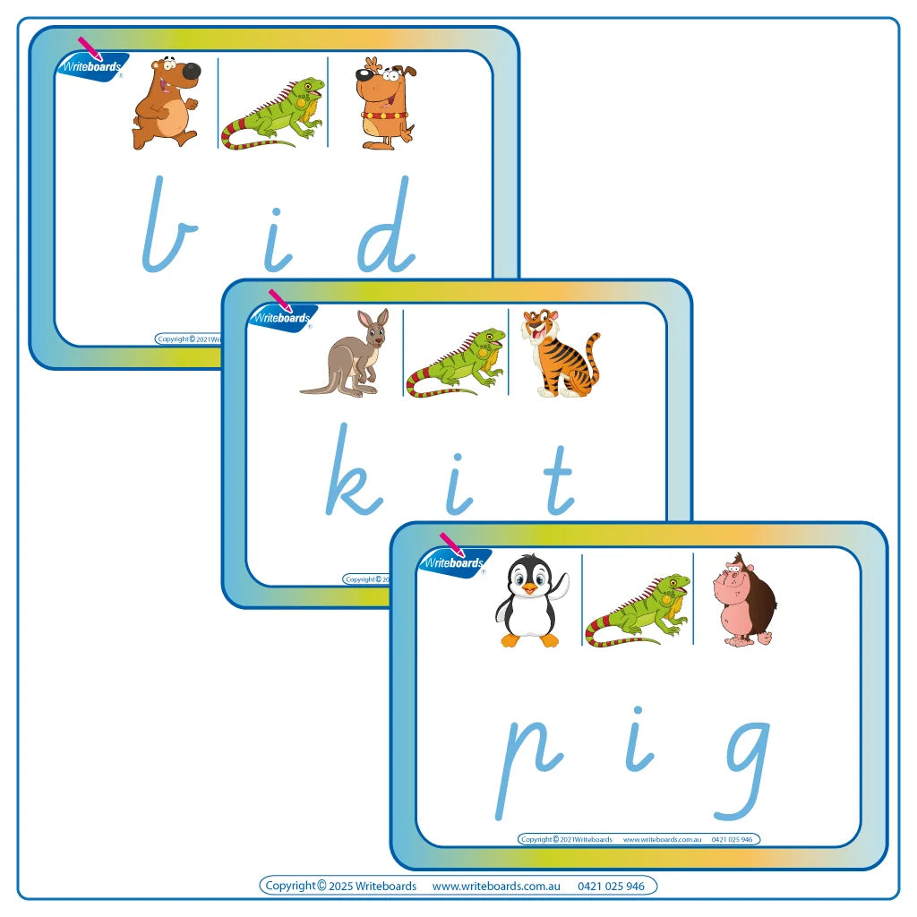 Teach your child how to spell with 52 Printable CVC Flashcards using VIC & WA Handwriting