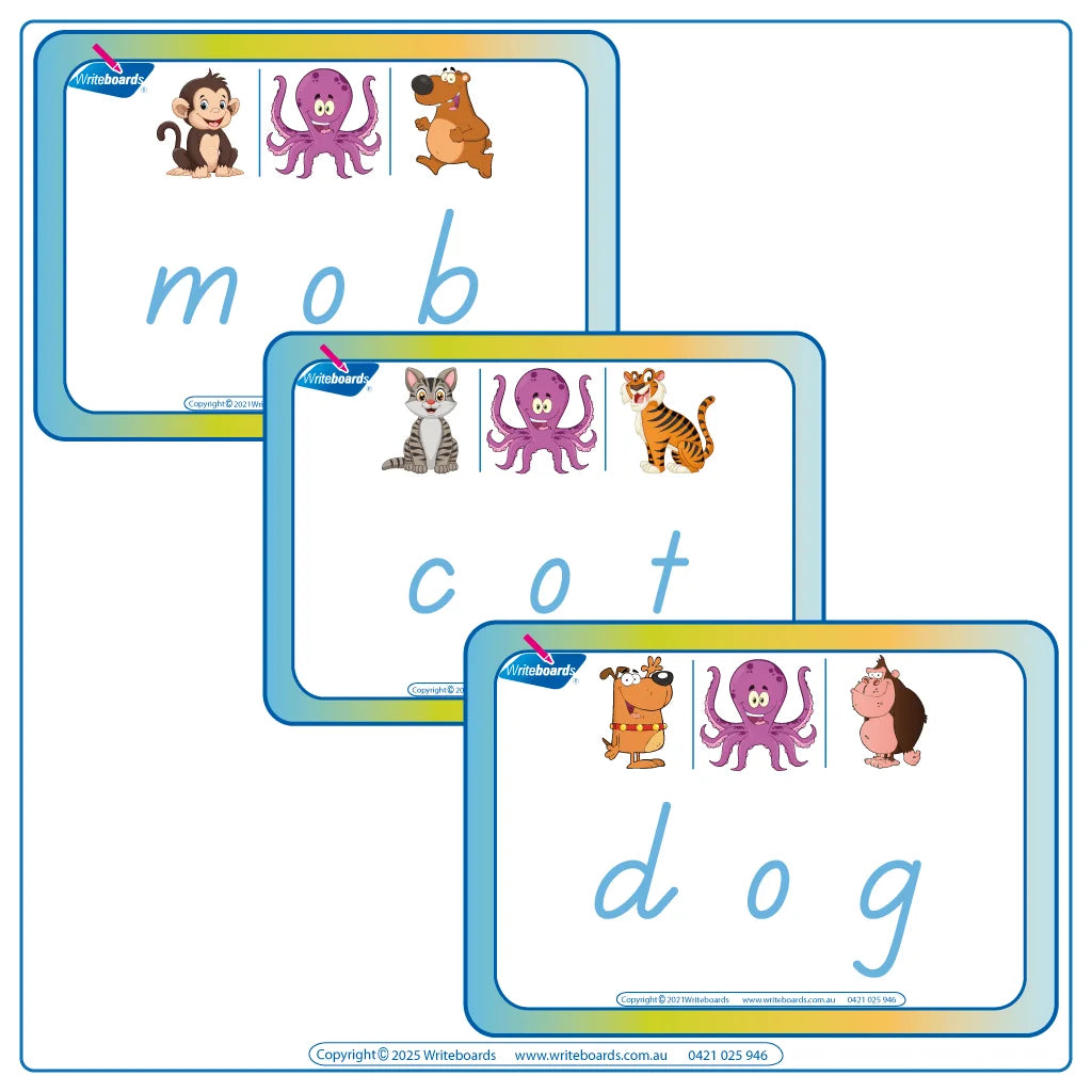 Teach your child how to spell with 46 Printable CVC Flashcards using TAS Handwriting