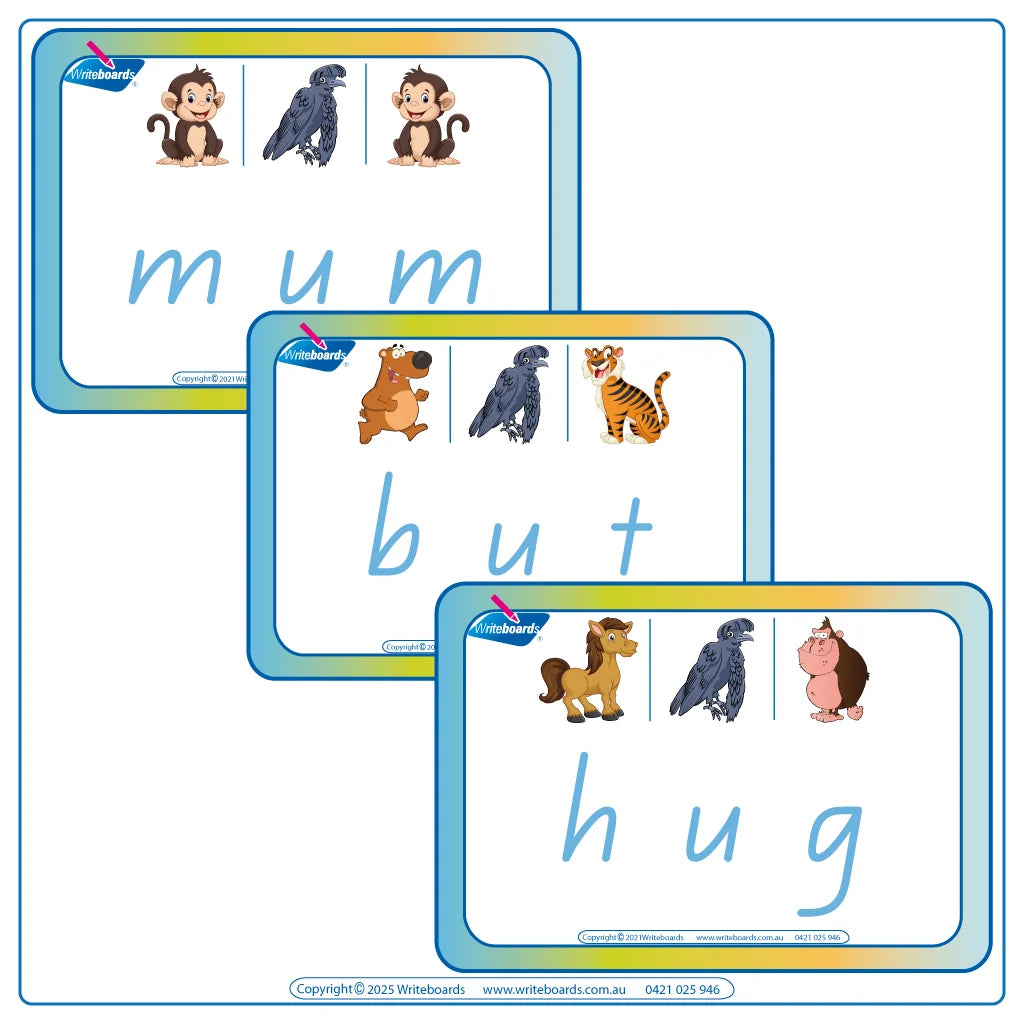 Teach your child how to spell with 42 Printable CVC Flashcards using QLD Handwriting