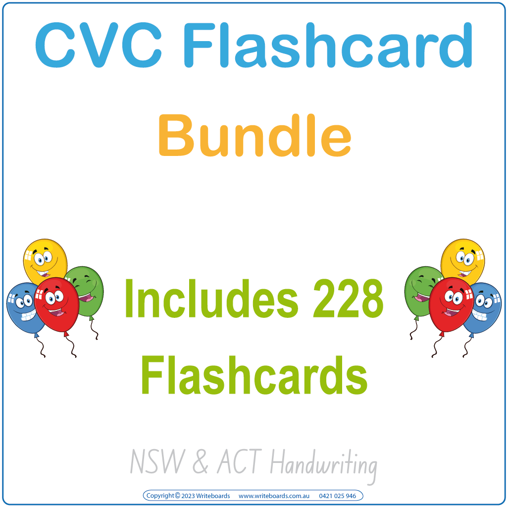 Explore the CVC Flashcard Bundle with 228 cards in NSW Foundation Font for NSW & ACT