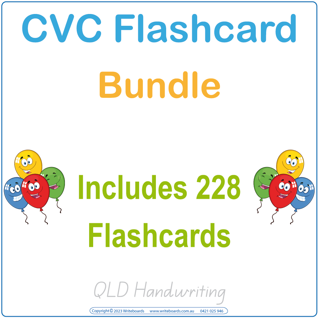 Teach your child to spell & rhyme with these 228 printable CVC cards in QLD Handwriting