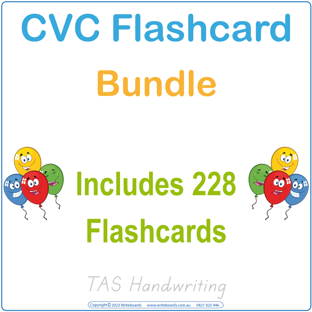 TAS CVC Flashcards – 228 printable cards to teach your child spelling using TAS handwriting