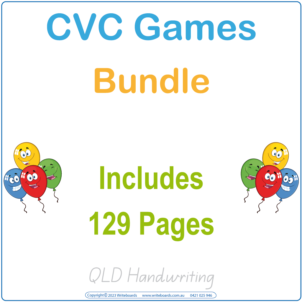 QLD CVC Words Games Bundle, CVC Games Bundle for QLD Handwriting, QLD CVC word games