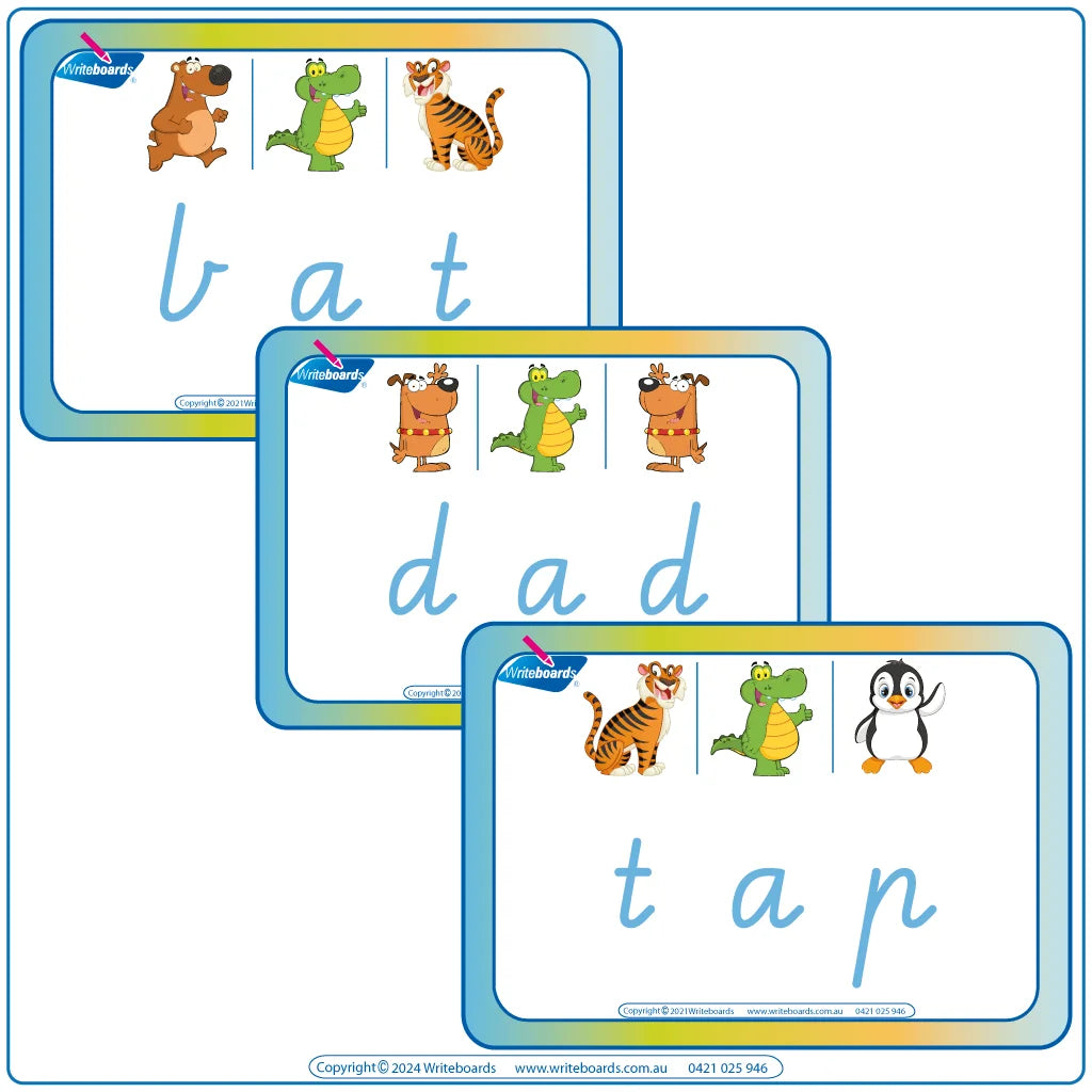 Interactive CVC Flashcards to help your students read designed in VIC Modern Cursive Font