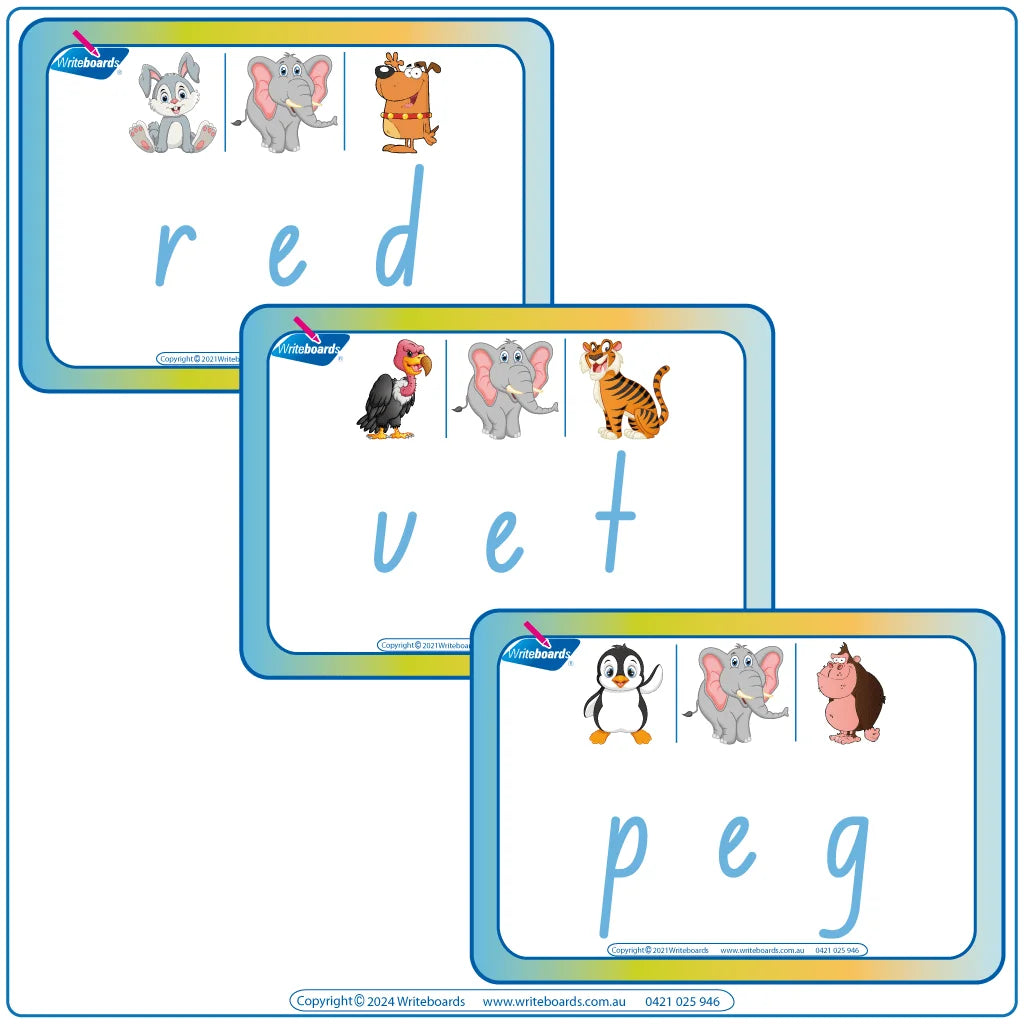 Interactive CVC Flashcards to help your students read designed in NSW Foundation Font