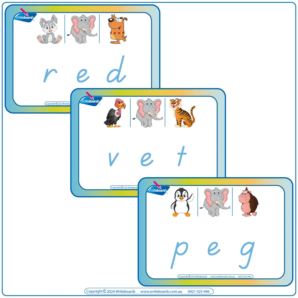 Interactive CVC Flashcards to help your students read designed in TAS Modern Cursive Font