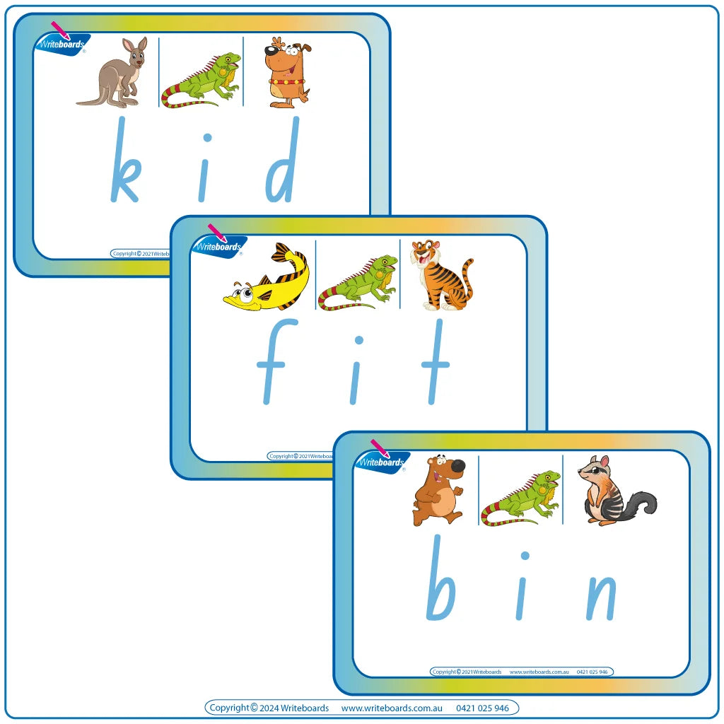 Interactive CVC Flashcards to help your students read designed in NSW Foundation Font