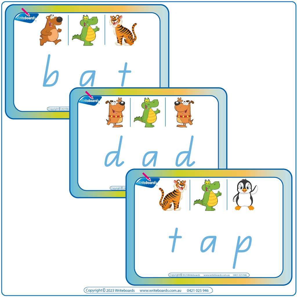 QLD Animal Phonic CVC Flashcards, QLD Printable CVC Flashcards middle letter A, QLD Rhyming CVC Flashcards