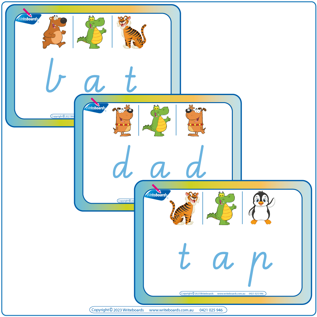 VIC Animal Phonic CVC Flashcards, Printable VIC CVC Flashcards middle letter A, VIC  Rhyming CVC Flashcards