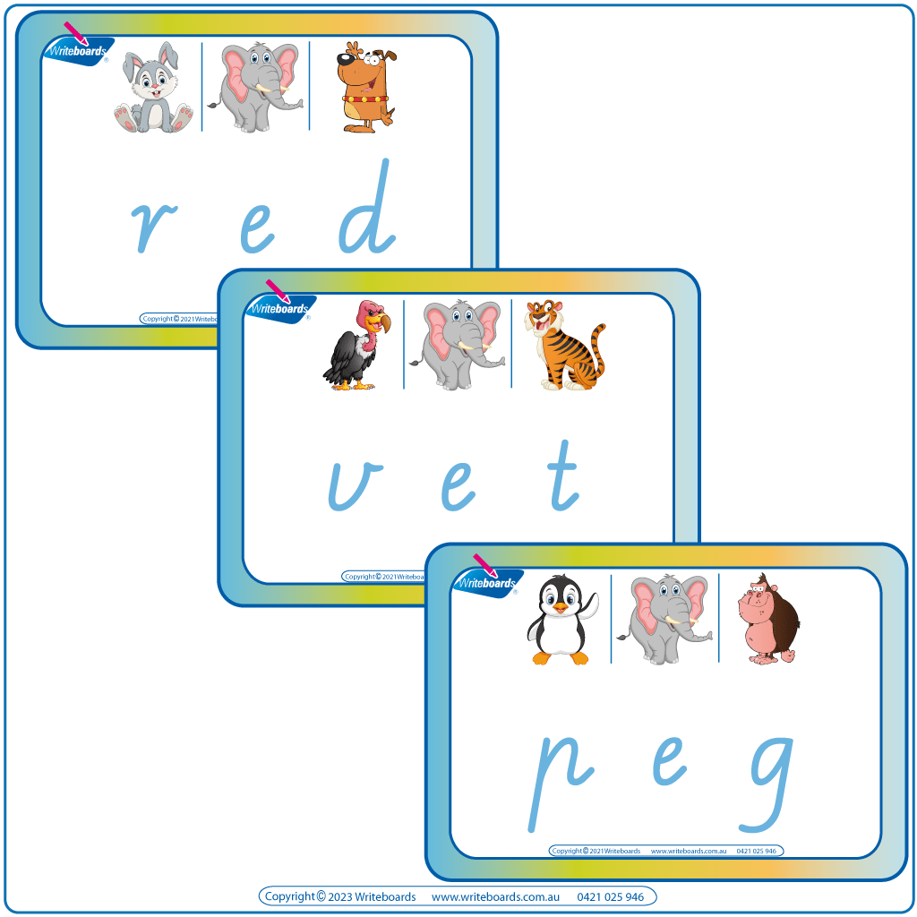 Animal Phonic VIC CVC Flashcards, Printable VIC  CVC Flashcards middle letter E, VIC Rhyming CVC Flashcards