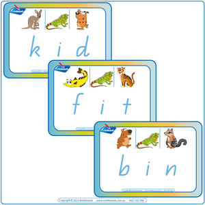 QLD Printable CVC Flashcards middle letter I, QLD Animal Phonic CVC Flashcards, QLD Rhyming CVC Flashcards