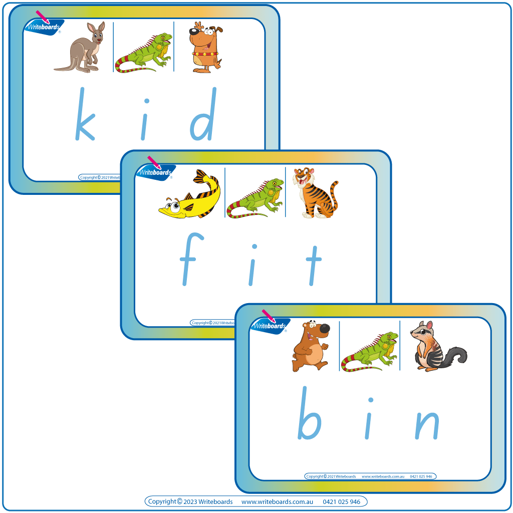 SA Animal Phonic CVC Flashcards, SA Printable CVC Flashcards middle letter I, SA Rhyming CVC Flashcards