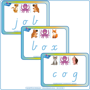 VIC Animal Phonic CVC Flashcards, Printable VIC CVC Flashcards middle letter O, VIC Rhyming CVC Flashcards