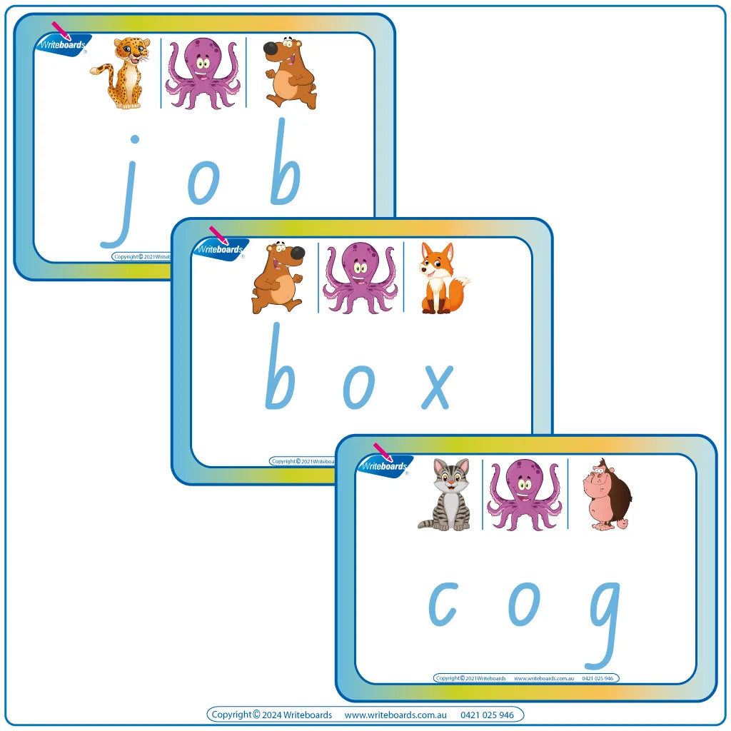 Interactive CVC Flashcards to help your students read designed in NSW Foundation Font