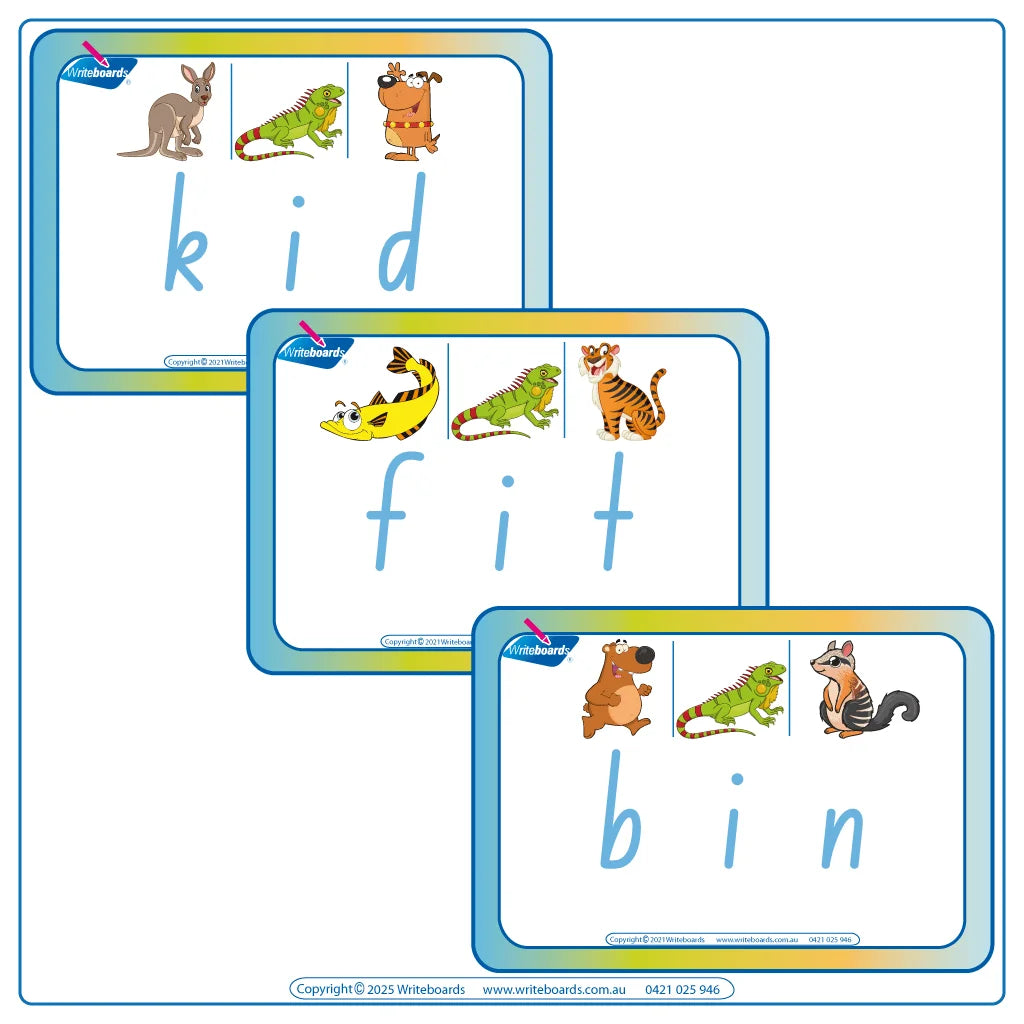 Interactive CVC Flashcards to help your students read designed in NSW Foundation Font
