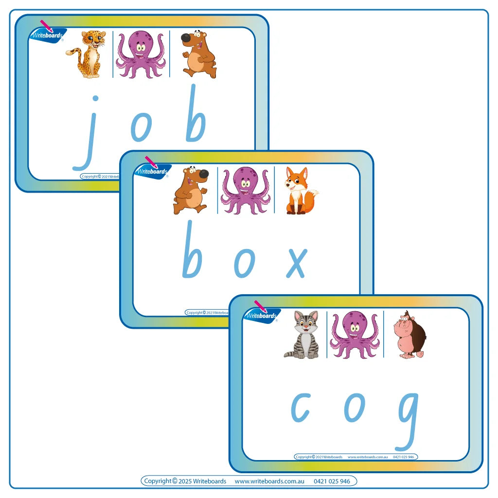 Interactive CVC Flashcards to help your students read designed in NSW Foundation Font