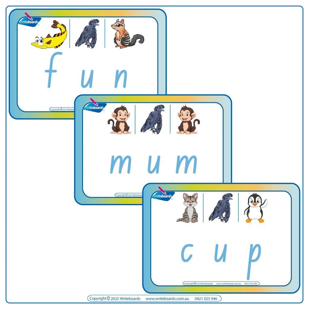 Interactive CVC Flashcards to help your students read designed in NSW Foundation Font