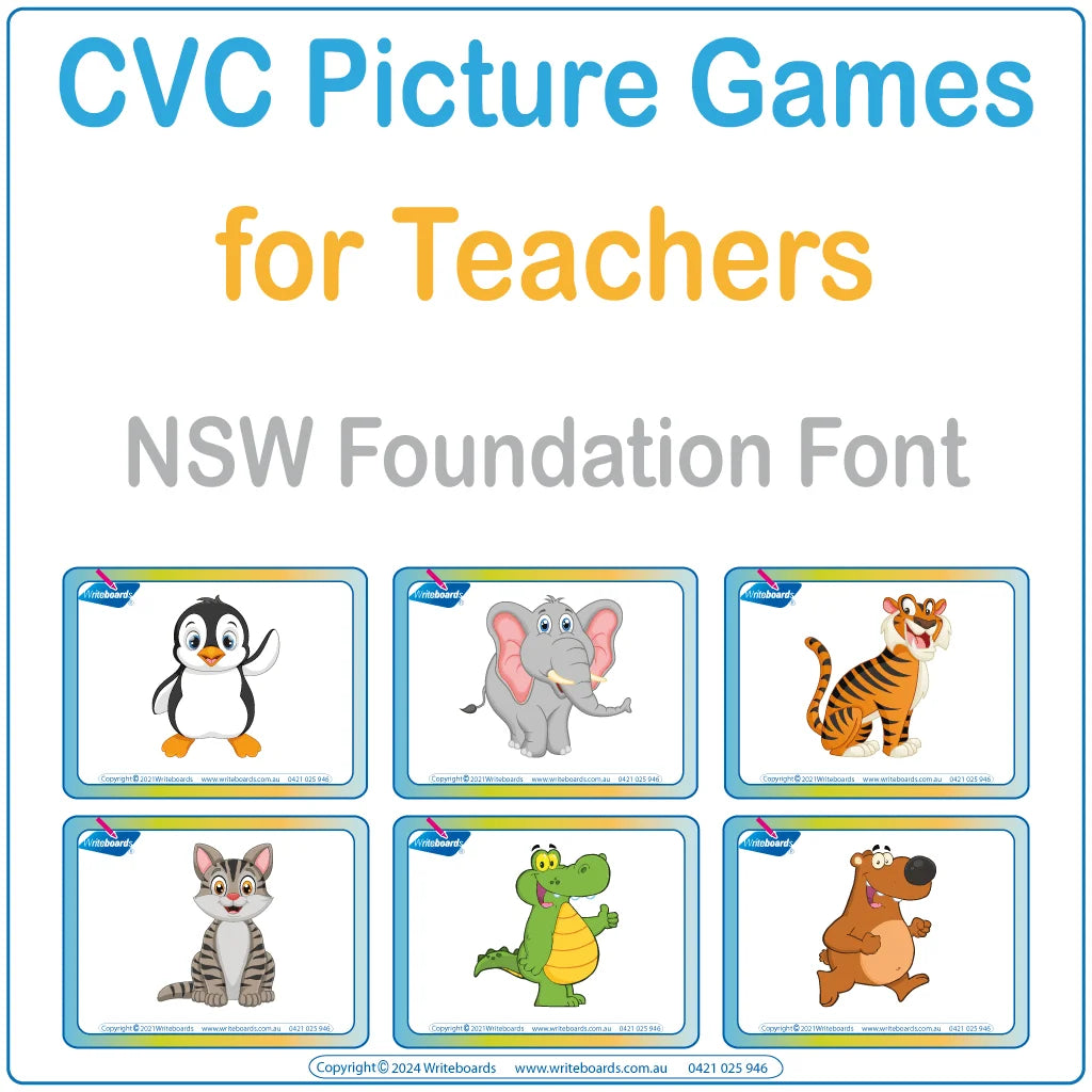 Make learning CVC words fun with our NSW Foundation Font Animal Phonic CVC Picture Word Games