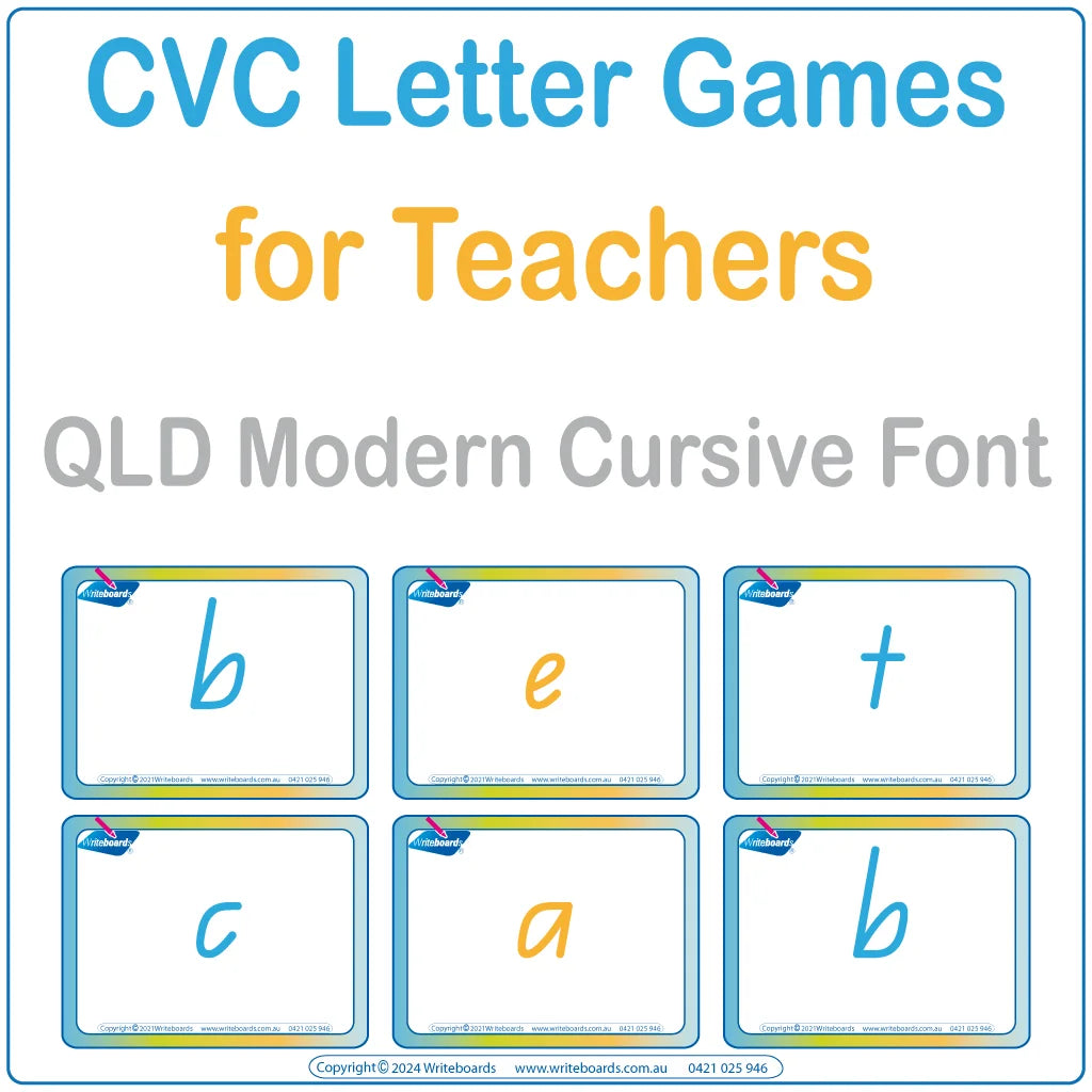 Teach spelling with our FUN CVC Letter Word Games in QLD Modern Cursive Font