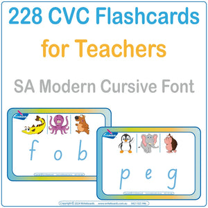 SA Modern Cursive Font CVC Flashcard Package