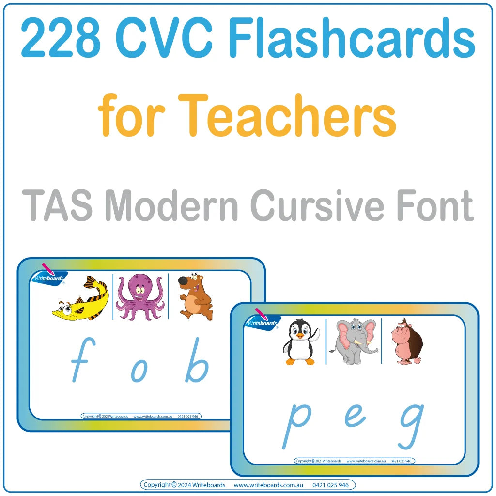 TAS Modern Cursive Font CVC Flashcard Package