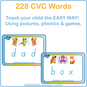 228 Australian CVC Flashcards, Australian CVC Flashcards, Teach your child CVC Sight Words, Australian Sight Words
