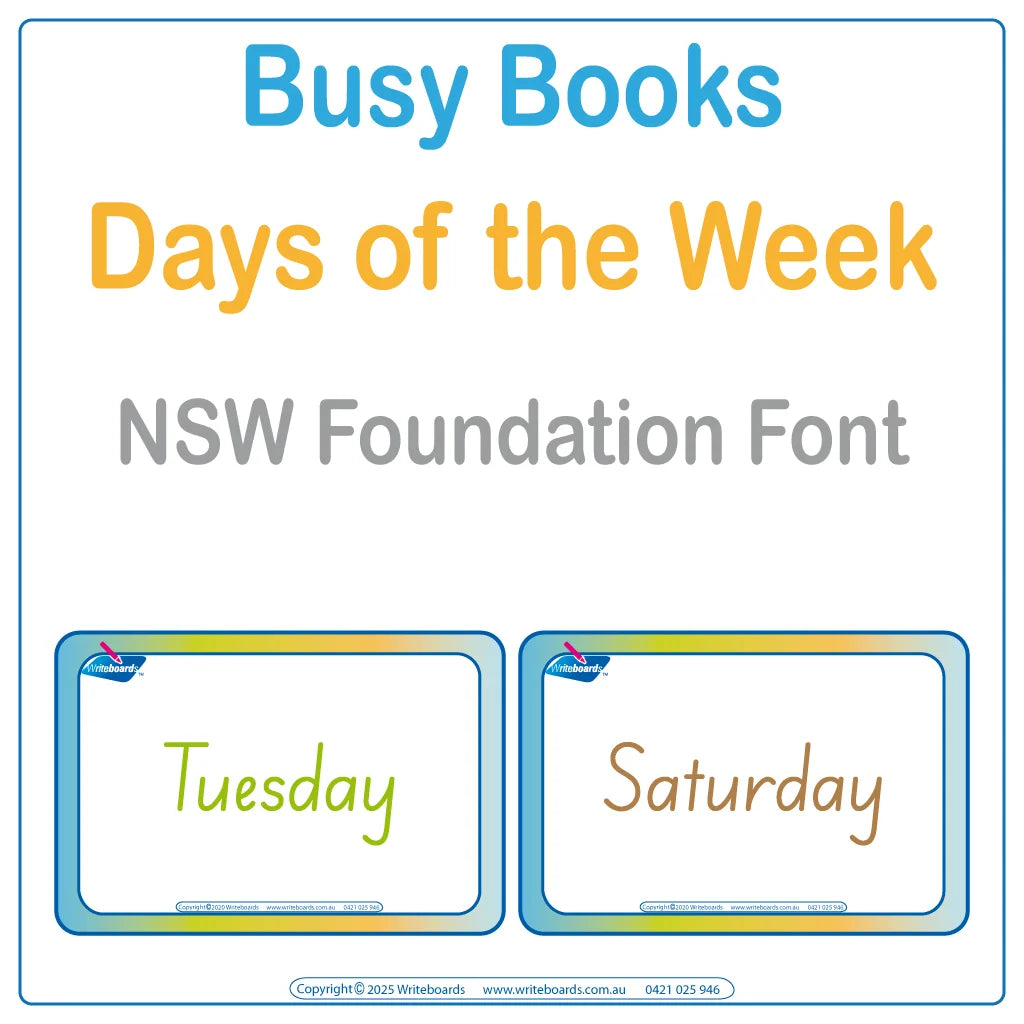 Teach days of the week with this 16-page interactive Busy Book in NSW Foundation Font