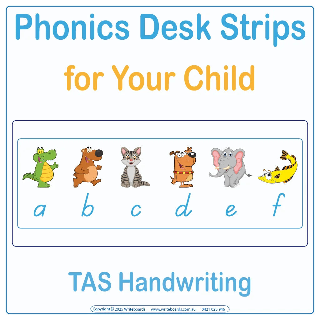 Phonics Desk Strips for TAS School Handwriting, TAS Modern Cursive Phonics Desk Strips
