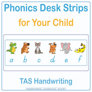 Phonics Desk Strips for TAS School Handwriting, TAS Modern Cursive Phonics Desk Strips