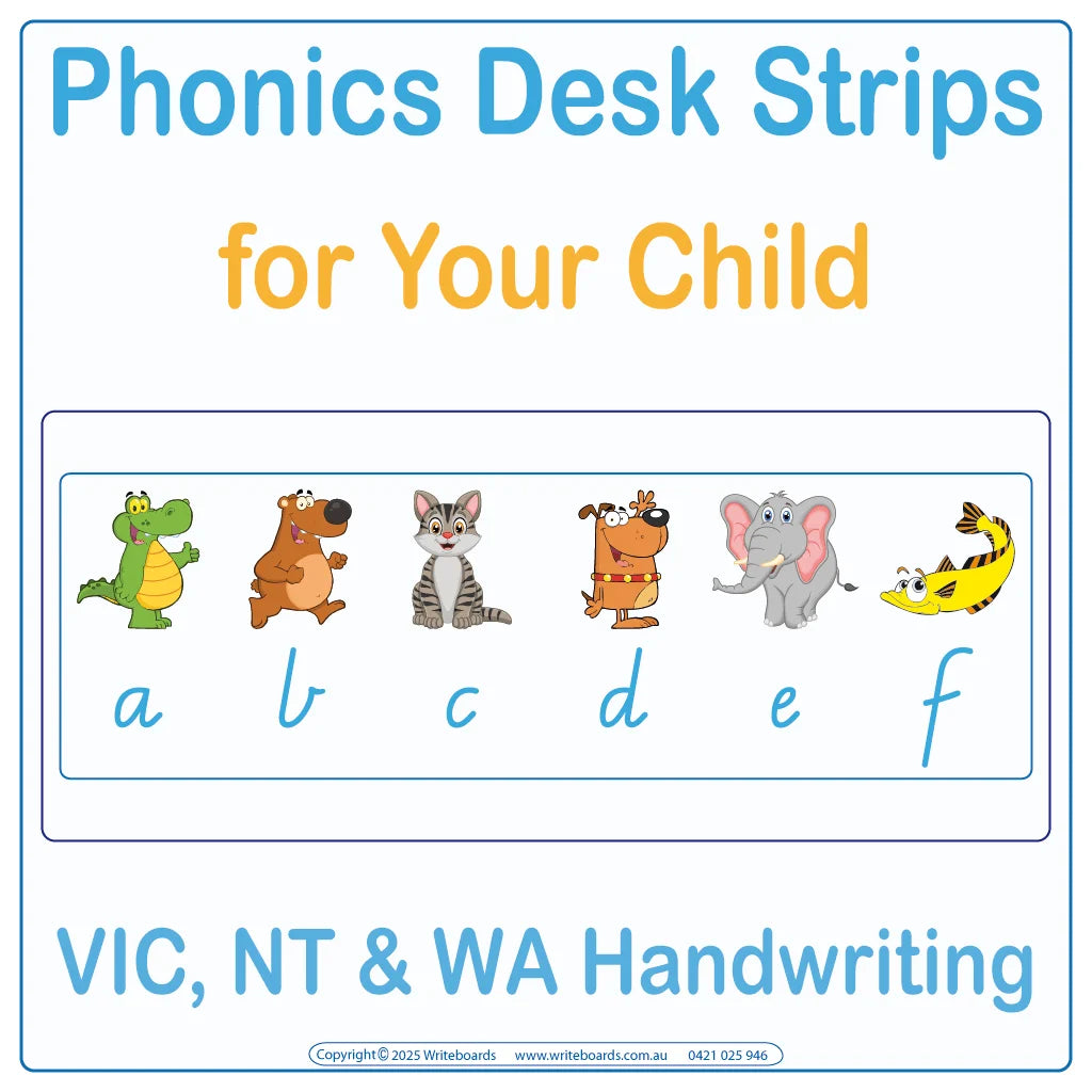 Phonics Desk Strips for VIC and WA School Handwriting, Phonics Desk Strips for NT School Handwriting