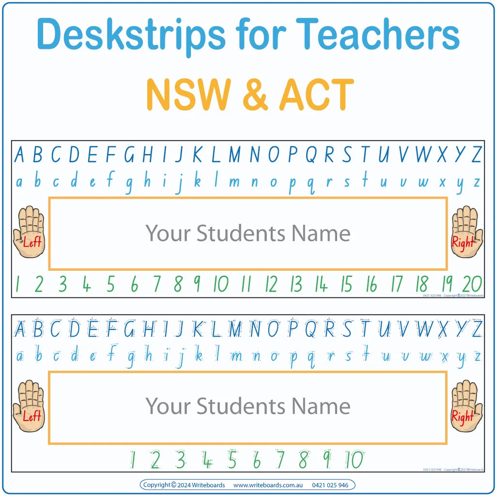 Printable NSW Foundation Font desk strips with alphabets and bonus number strip for classrooms