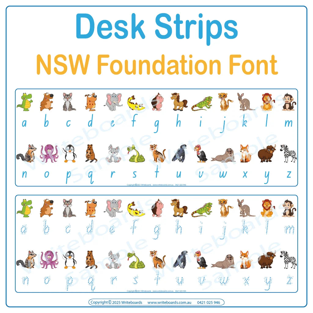 Support your students’ phonics journey with desk strips featuring NSW Foundation Font and fun animal cues