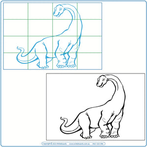 Teach your students to draw dinosaurs using a grid, Teachers Dinosaur drawing worksheets for your students