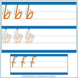 Download QLD Modern Cursive Font Large Dotted Third Alphabet Worksheets for Teachers - Includes 44 worksheets