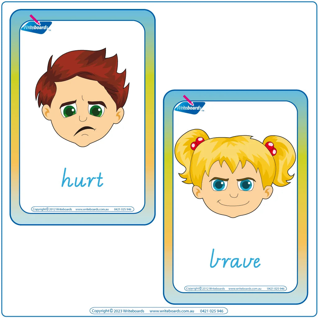 Help your child understand and express their feelings with this comprehensive pack of VIC emotion flashcards