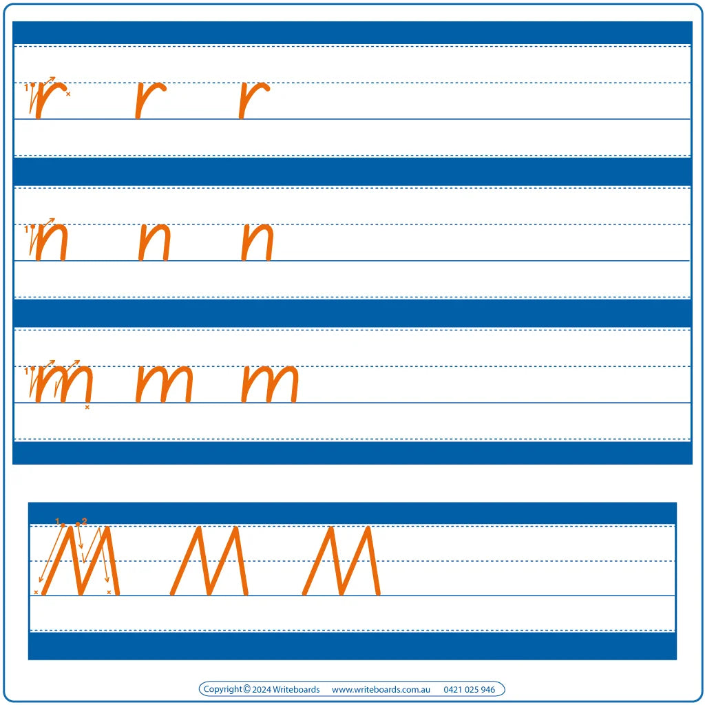 Teach students the eight letter families in SA Modern Cursive Font with Family Letters Worksheets