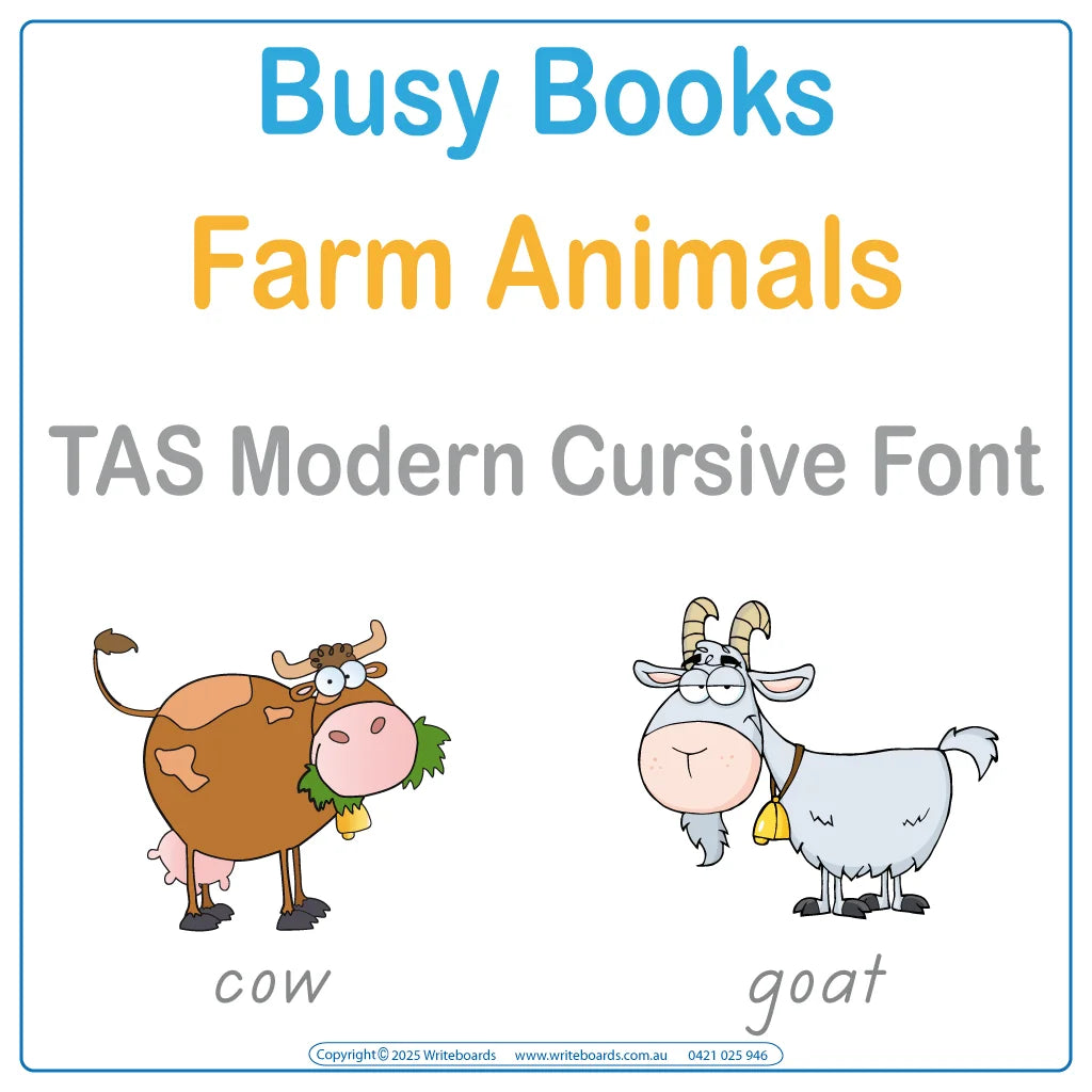 Teach your students about farm animals with this TAS Modern Cursive Font Busy Book